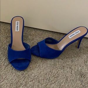 Blue suede kitten heels